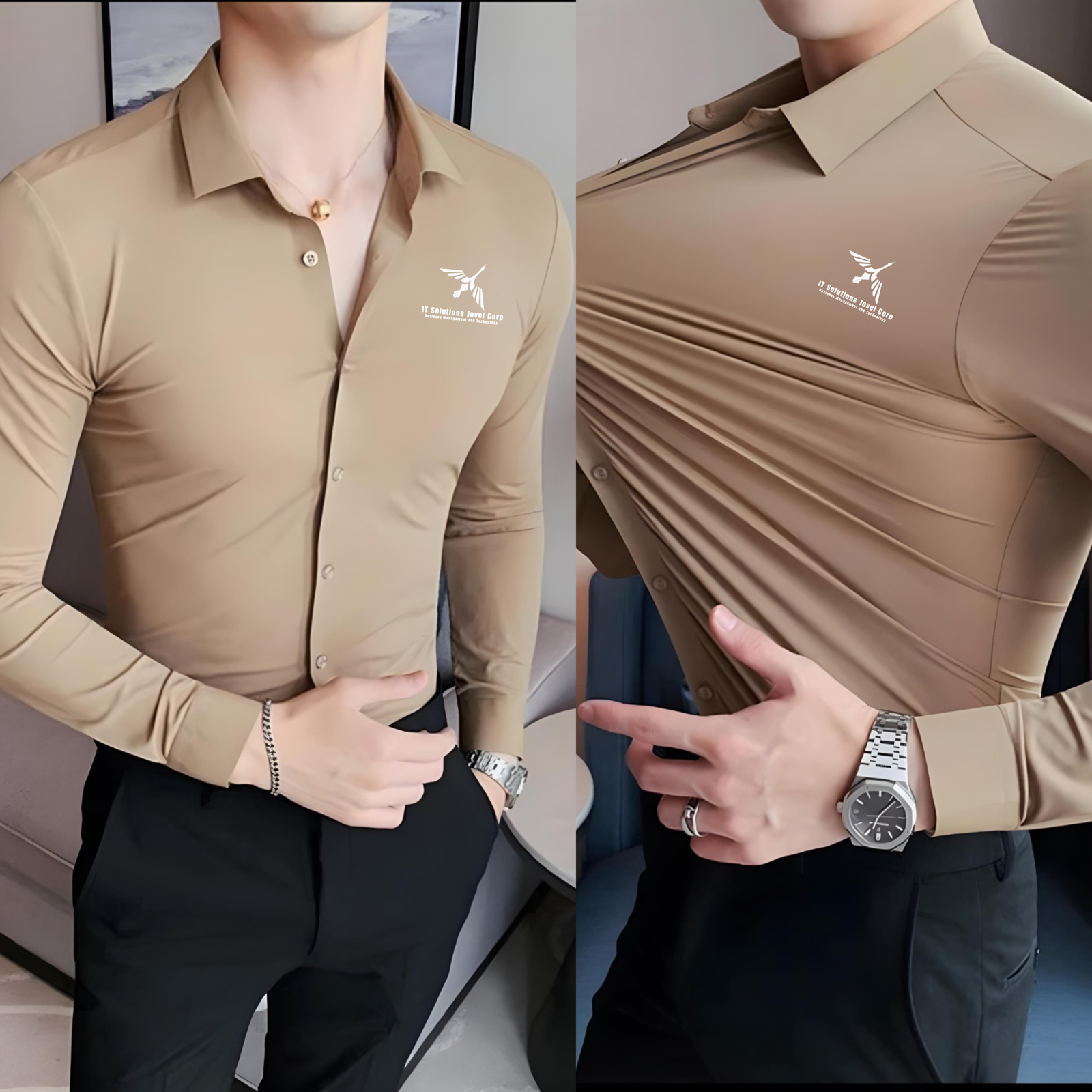 Plus Size 4XL-M High Elasticity Seamless Shirts Men Long Sleeve Top Quality  Slim Casual Luxury
